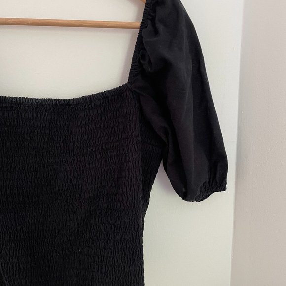 Black Puff Sleeve Smocked Abercrombie Shirt Size L - Picture 2 of 2